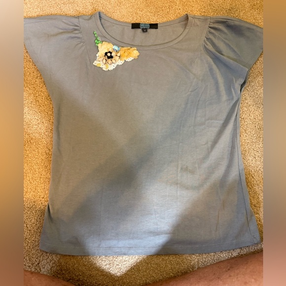 Eva Franco Anthropologie Gray Floral Embellished Women's Top size 8 ( medium ) - Picture 5 of 9